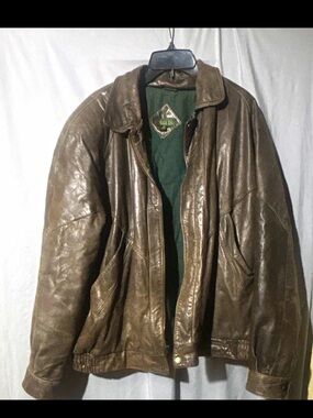Men's Brown Leather Robinson Bomber Jacket with Green Lining